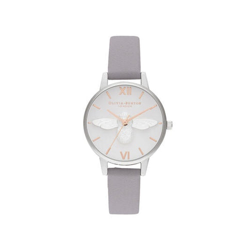 Olivia Burton 3D Bee Grey Lilac Rose Gold & Silver Watch