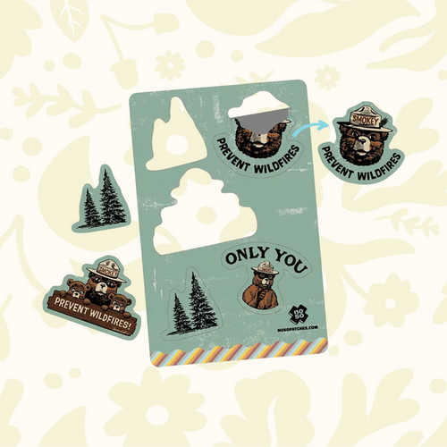Forager Provisions LTD Smokey Bear Dazzits NoSo peel-and-stick repair patches featuring iconic conservation artwork.