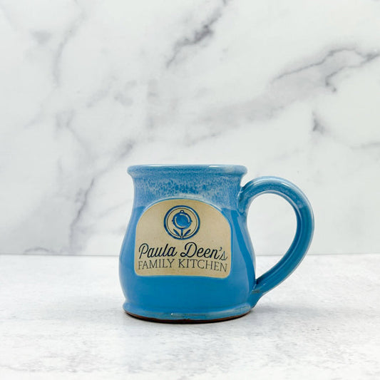 Paula Deen Round Belly Handmade Coffe Mug 10oz Light Blue with Sand