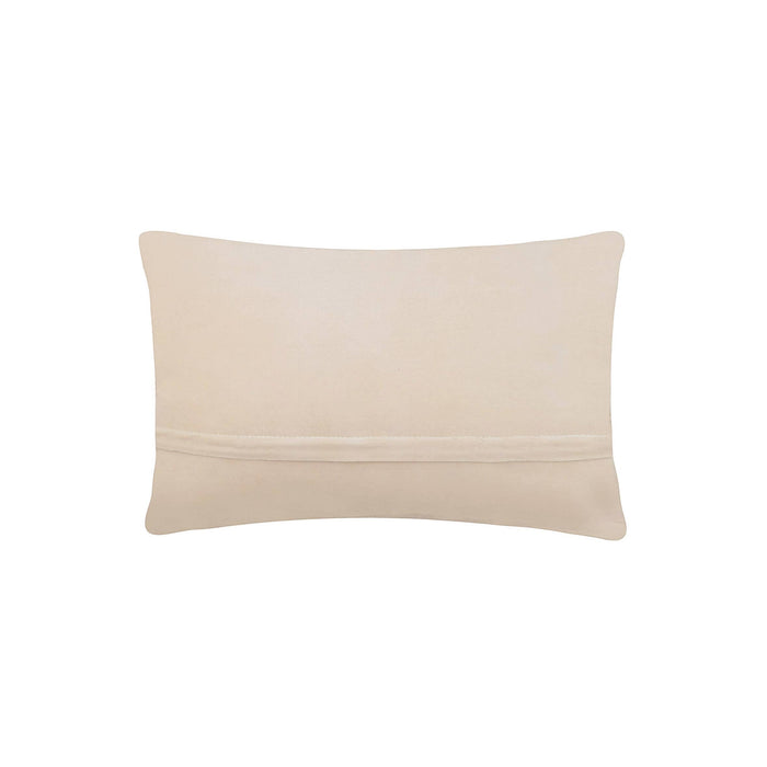 Forager Provisions LTD 8x12 lumbar pillow with a solid beige velvet back and hidden zipper closure.
