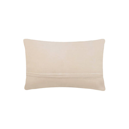 Forager Provisions LTD 8x12 lumbar pillow with a solid beige velvet back and hidden zipper closure.