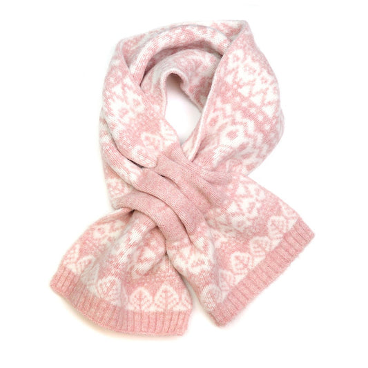 POM Fairisle Knitted Short Pull Through Scarf - Pale Pink