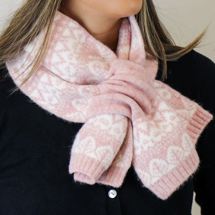 POM Fairisle Knitted Short Pull Through Scarf - Pale Pink