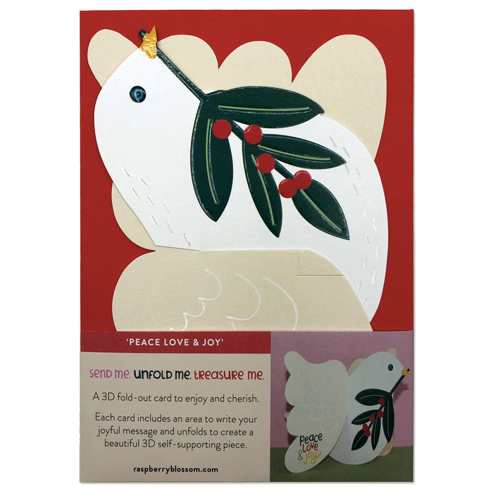 Raspberry Blossom 3D Christmas Card - Dove