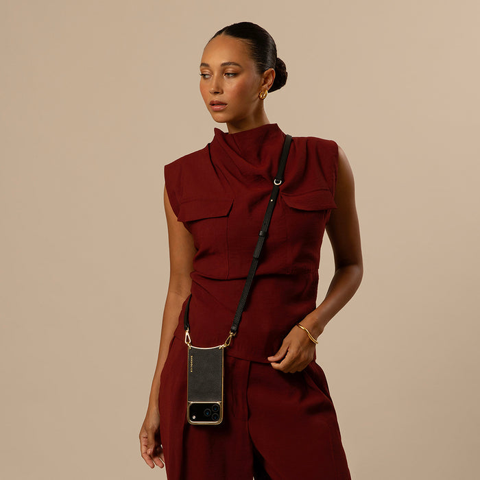 Rayna Chrome Crossbody Phone Case - Black/Gold