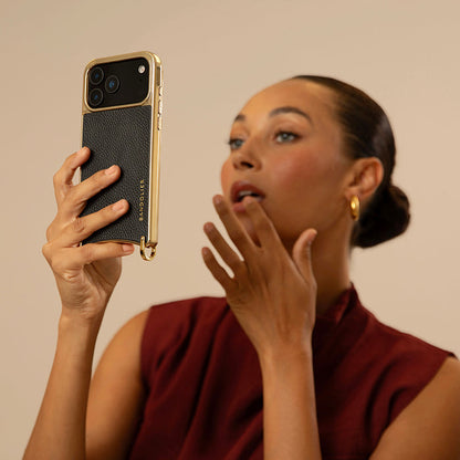 Rayna Chrome Crossbody Phone Case - Black/Gold