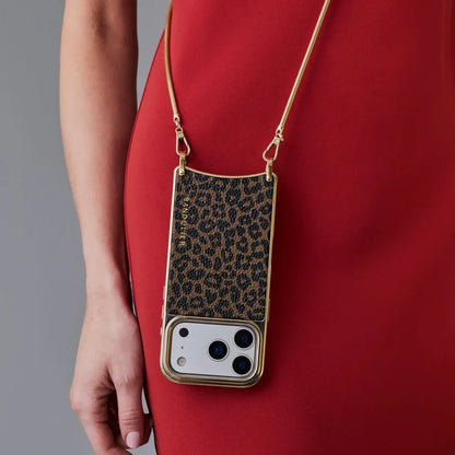 Rayna Chrome Crossbody Phone Case - Dark Leopard/Gold