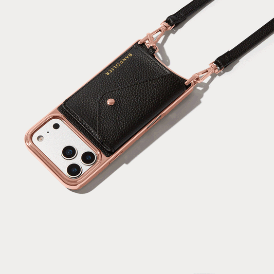 Remi Chrome Magnet Wallet Crossbody Phone Case - Black Chrome/Rose Gold
