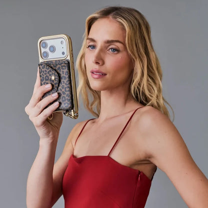 Remi Chrome Magnet Wallet Crossbody Phone Case - Dark Leopard/Gold