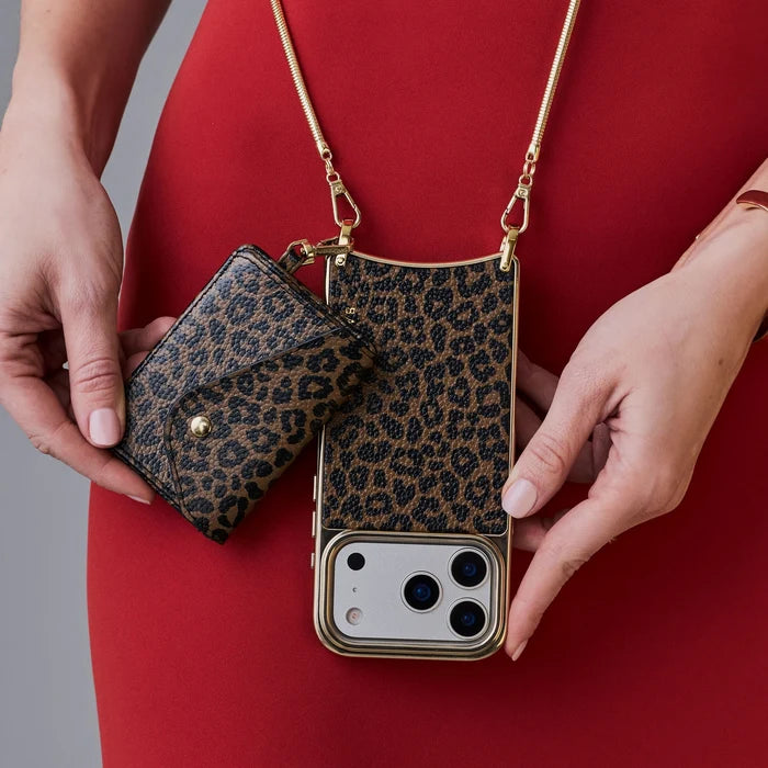 Remi Magnet Wallet Crossbody Phone Case Essentials Set - Dark Leopard/Gold