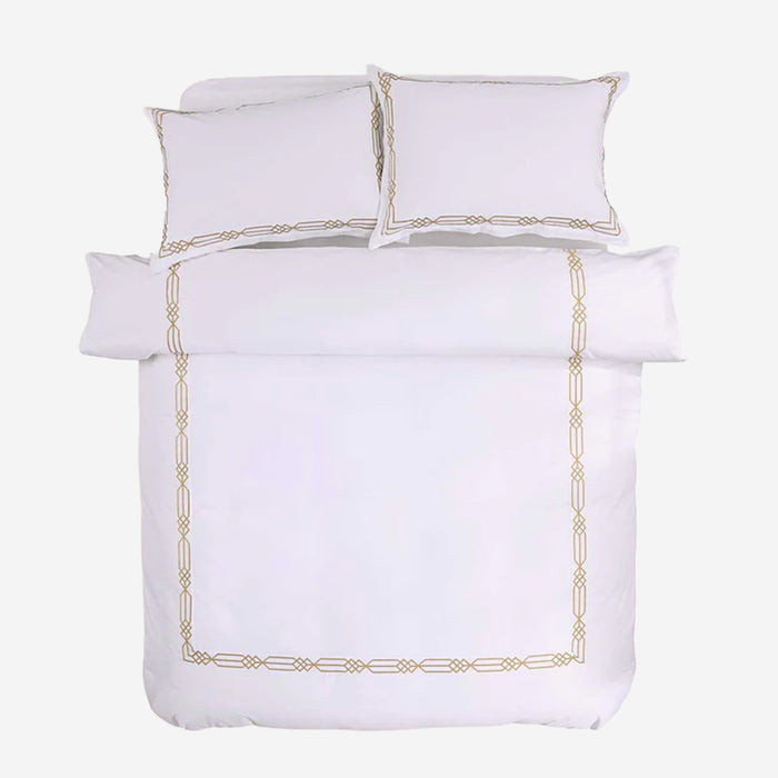 Renata Gold Duvet Cover Set on a white background