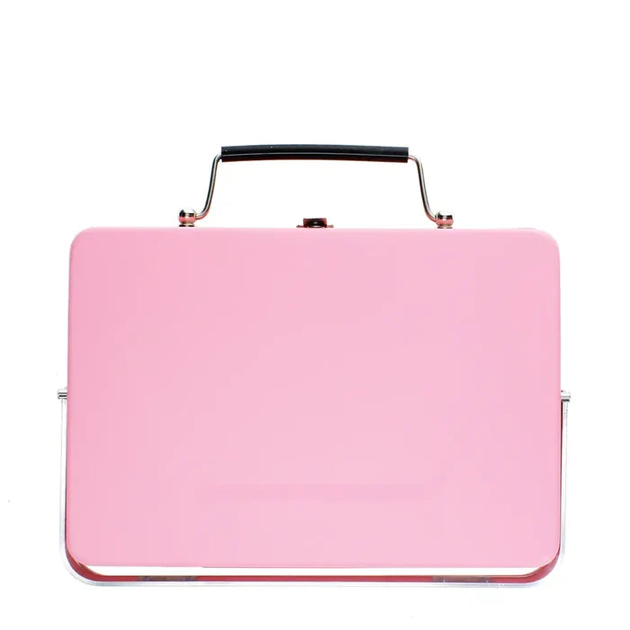 Rex Portable Suitcase BBQ pink with black handle, compact and stylish grill displayed on a white background. Perfect for outdoor use.
