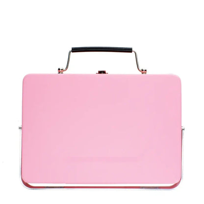 Rex Portable Suitcase BBQ pink with black handle, compact and stylish grill displayed on a white background. Perfect for outdoor use.