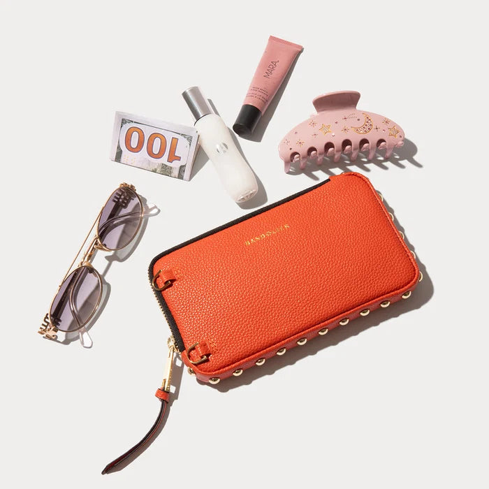 Round Studded Expanded Pouch - Orange/Gold