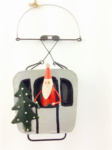 Santa In A Silver Cable Car Christmas Decoration