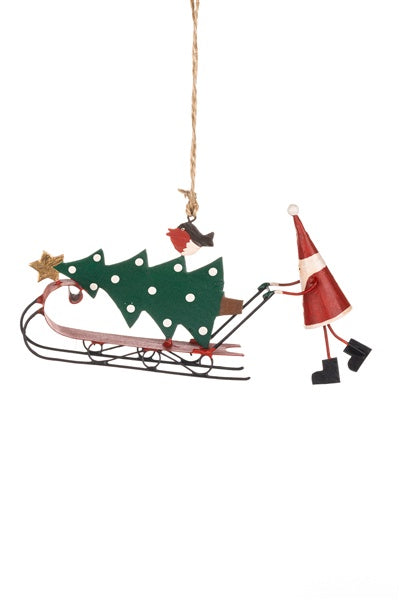 Santa Pushing Sleigh Christmas Decoration