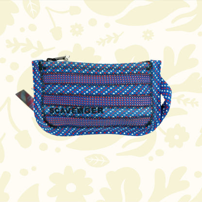The Scavenger Medium Zipped Pouch - Water, blue, red, purple woven fabric bag with loop handle. Stylish and colorful pouch.