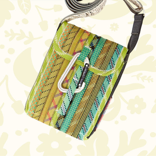 Forager Provisions LTD Scavenger small phone bag in Earth tones, handcrafted from recycled climbing rope with a karabiner