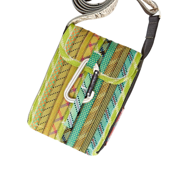 Forager Provisions LTD Scavenger small shoulder bag in Earth tones, handcrafted from recycled climbing rope with a metal karabiner closure.