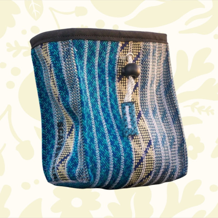 Forager Provisions LTD Scavenger Vert chalk bag in blue and teal tones, handcrafted from recycled climbing rope.
