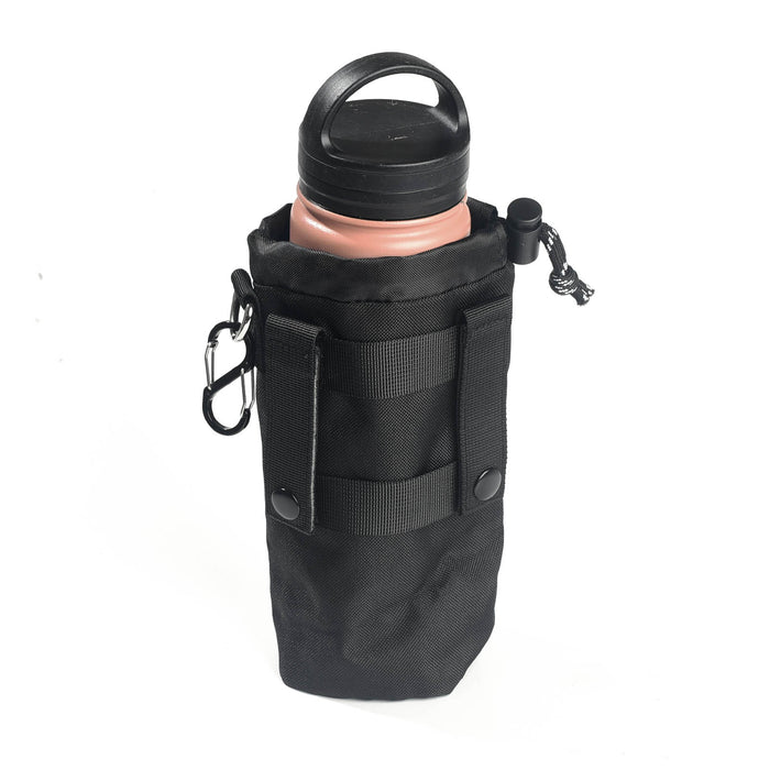 Sipsey Wilder Midnight Black Water Bottle Holder 22oz with waist strap, clip, secure drawstring for easy carrying.