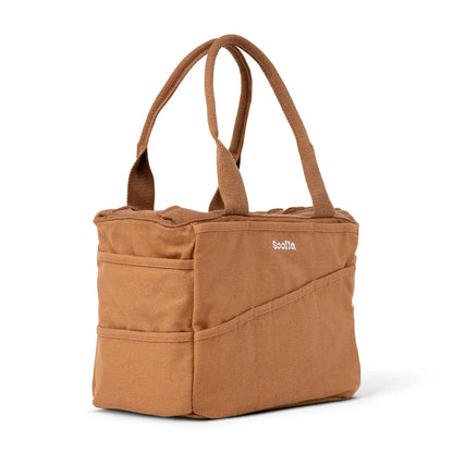 Forager Provisions LTD Soolla cinnamon duck canvas artist bag with multiple exterior pockets and padded handles.