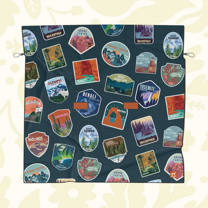 Forager Provisions LTD Sprints National Parks party size car seat cover towel with colorful US landscape patches