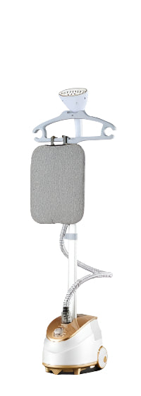 Grooming machine with a hanger and garment cover on a white background