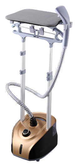 Grooming machine with a gray top and gold and black base on a white background