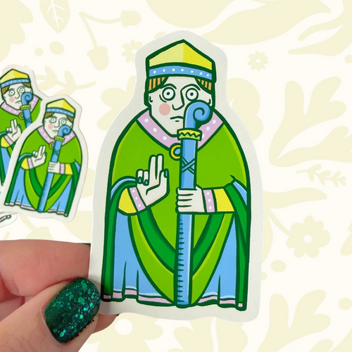 Forager Provisions LTD vinyl sticker featuring a modern, colourful illustration of a medieval Lewis Chessmen bishop.