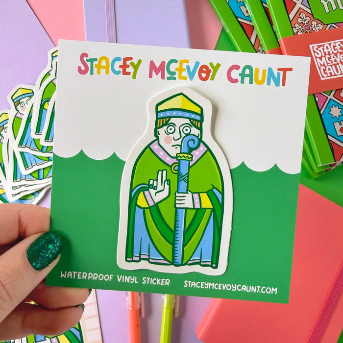 Forager Provisions LTD vinyl sticker featuring a modern, colourful illustration of a medieval Lewis Chessmen bishop.