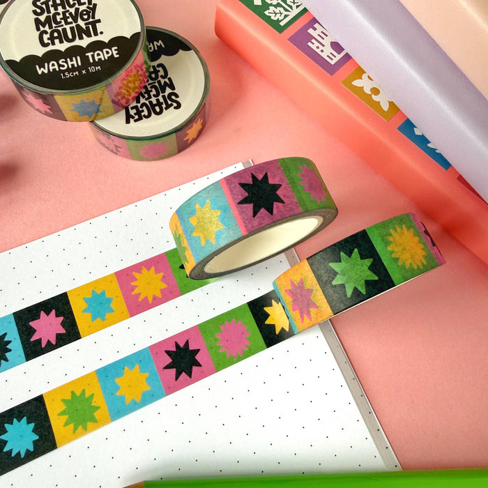 Stacey McEvoy Caunt Rainbow Star Grid Pattern Washi Tape