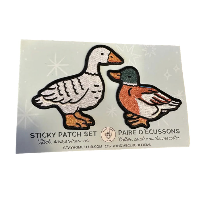 Forager Provisions LTD Stay Home Club Fowl sticky patch set featuring an embroidered goose and mallard duck design.