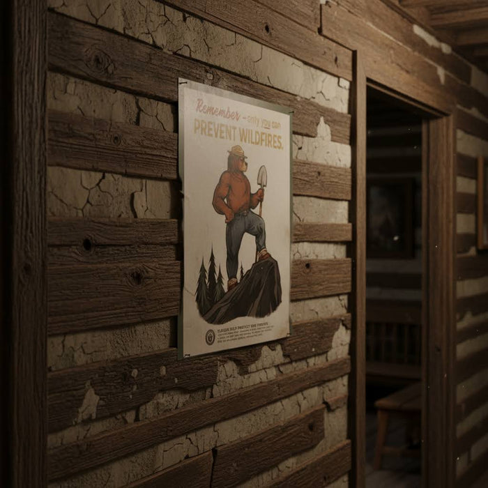 The Landmark Project Smokey Bear 12x16 Poster - Only You hangs as rustic cabin decor, perfect wall art for nature lovers.