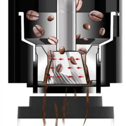 Diagram of a coffee roasting process with coffee beans and heat elements.