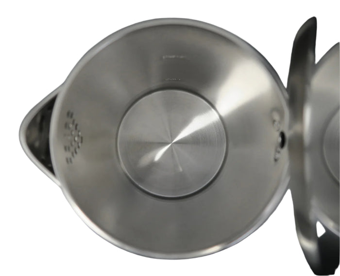 Close-up of a stainless steel kitchen tool on a dark background