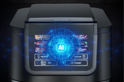 Electronic device with AI interface on a dark background