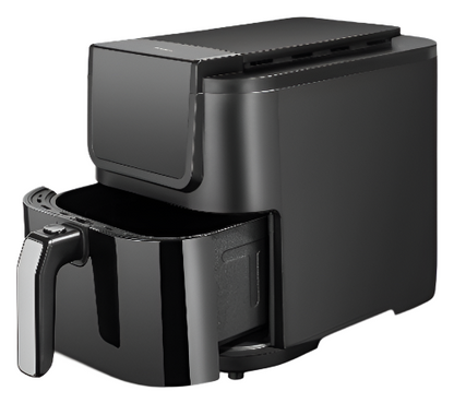 Black air fryer on a white background