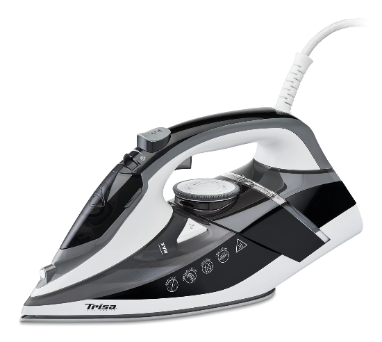 Black and white iron with visible brand name on a white background