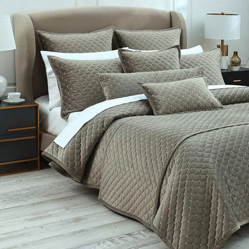 Turner oak Bedrunner, pillows and cushions on a bed in a bedroom setting.