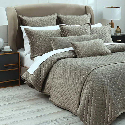 Turner oak Bedrunner, pillows and cushions on a bed in a bedroom setting.