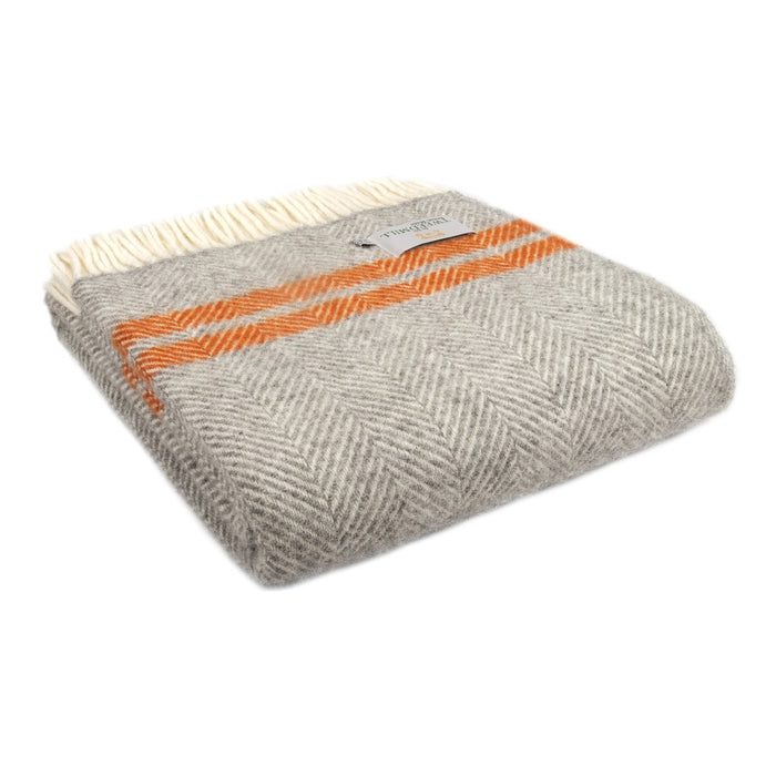 Tweedmill Fishbone Throw - Grey & Pumpkin