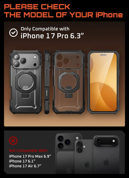 UB GRIP PRO Series iPhone 17 Pro MagSafe Phone Case with HD Tempered Glass - Black