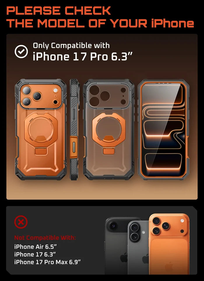 UB GRIP PRO Series iPhone 17 Pro MagSafe Phone Case with HD Tempered Glass - Coral