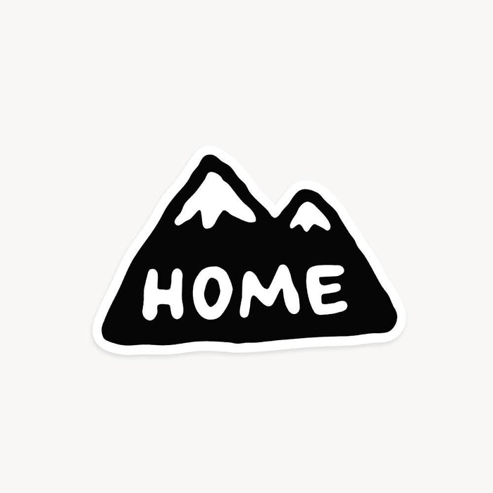 Forager Provisions LTD Home Mountain vinyl sticker featuring a black mountain silhouette with white text