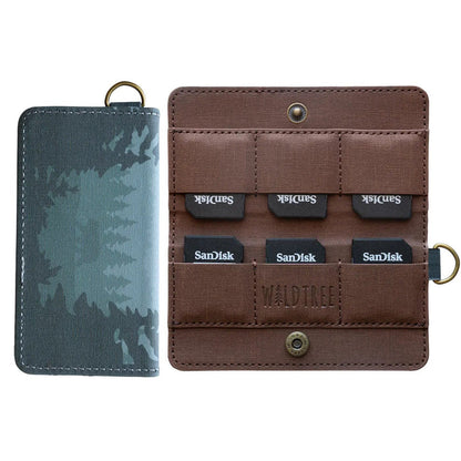 Forager Provisions LTD Wildtree Forest Friend card holder showing exterior forest print and interior SD card slots.