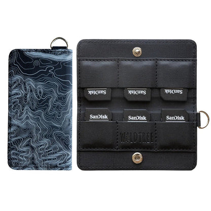 Forager Provisions LTD Wildtree topographic map card holder showing exterior print and interior SD card slots