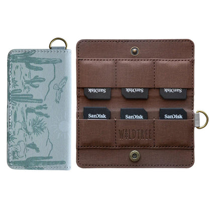 Forager Provisions LTD Wildtree card holder with western landscape print, brown interior, and SD card slots.