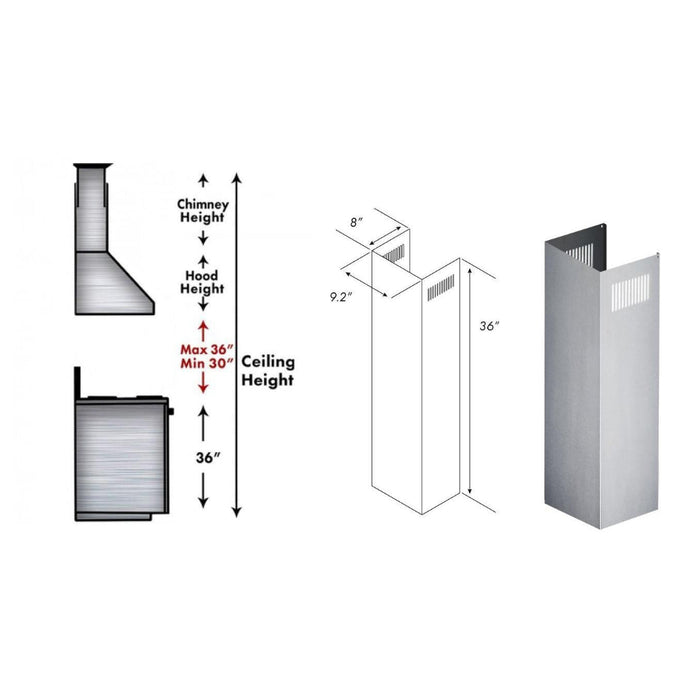 ZLINE 1-36 in. Chimney Extension for 9 ft. to 10 ft. Ceilings (1PCEXT-KB/KL2/KL3)