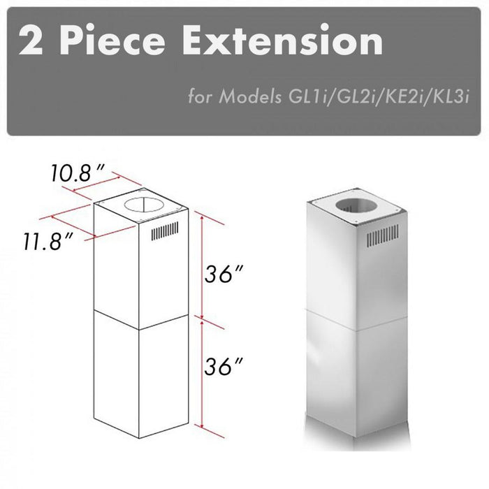 ZLINE 2-36 in. Chimney Extensions for 10 ft. to 12 ft. Ceilings (2PCEXT-GL1i/GL2i/KE2i/KL3i) main image.